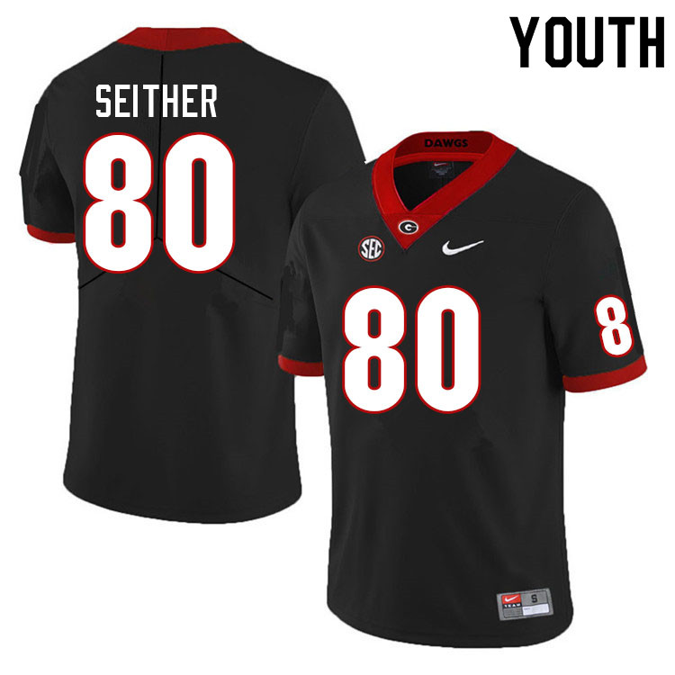 Youth #80 Brett Seither Georgia Bulldogs College Football Jerseys Sale-Black - Click Image to Close